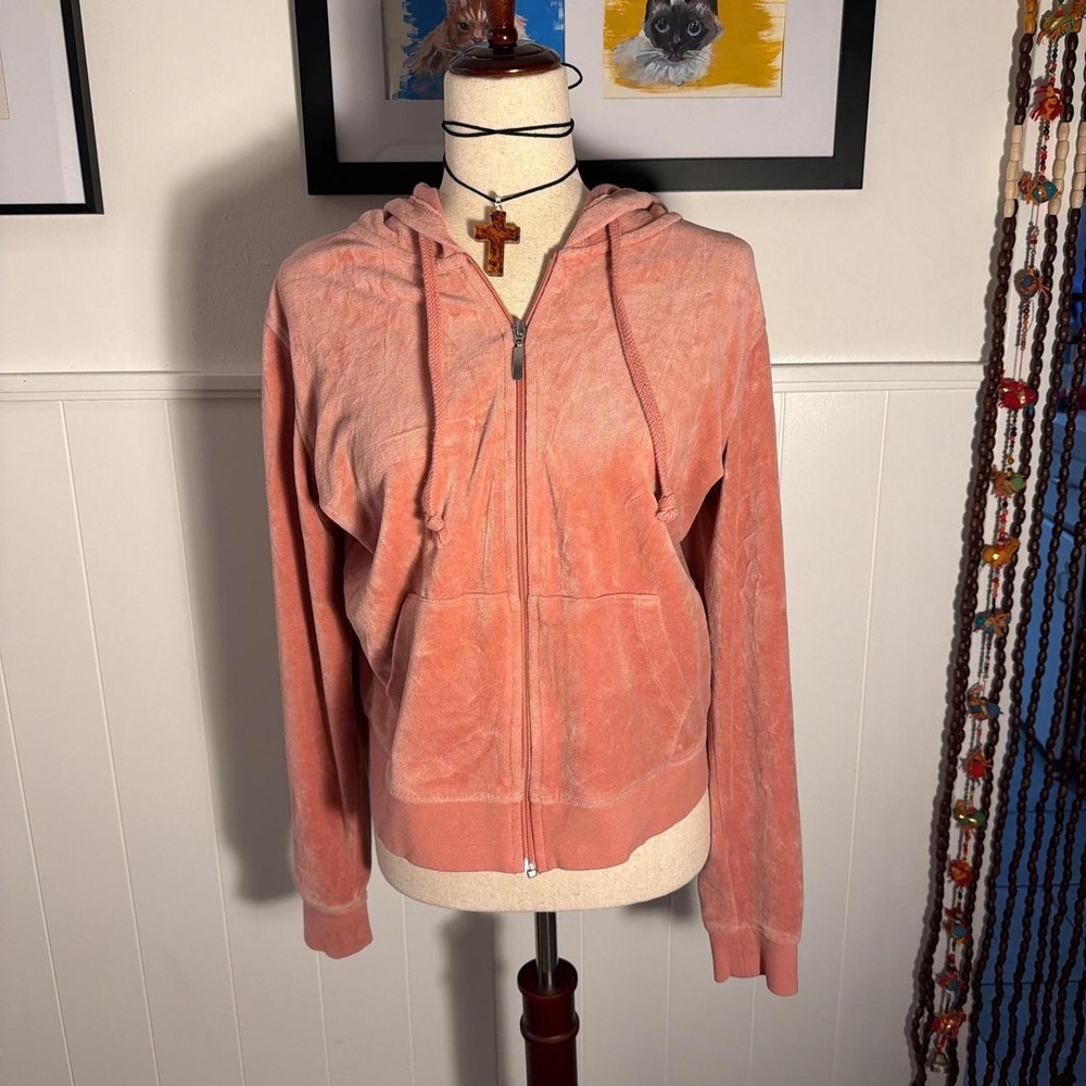 Fashion Nova Dusty Rose Velvet Velour Zip Up Hoodie Pastel Goth Y2K Pink L